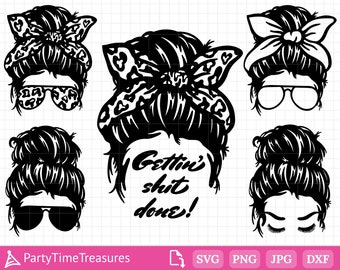 Messy Bun SVG, Mom Life Svg, Hairstylist Messy Hair Bun Svg Files, Dxf, Pdf - PT1310