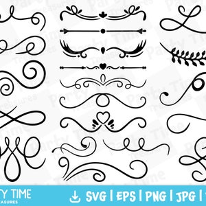 Floreios Decorativos SVG, Embelezamento Svg, Fancy Swirl Clipart, Doodle Line Dividers Png, Flourish Border Svg, Heart Flourish - PT1555