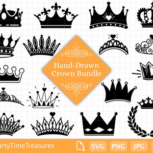 Crown SVG Bundle, Tiara Svg, Princess King Queen Crown Clipart Png, Dxf, Pdf - PT1371