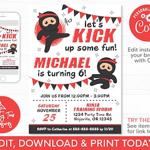 Ninja Invitation - Ninja Birthday Invitation - Boy Ninja Birthday Party - Karate Invitation - Ninja Party - Instant Download - PT1140