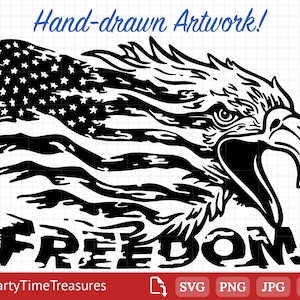 American Flag Svg, Patriotic Distressed USA Flag with Freedom Eagle for 4th of July Svg, Clipart, Png, Dxf  - PT1307