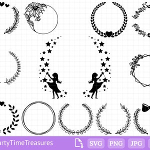Wreath Svg Bundle, Floral Wreath Svg, Circle Frame Svg, Monogram Frame Svg, Png, Dxf, Pdf - PT1281