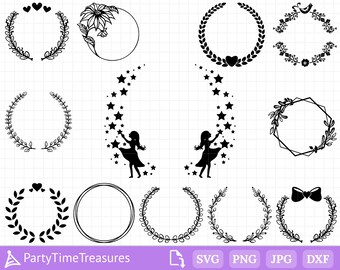 Wreath Svg Bundle, Floral Wreath Svg, Circle Frame Svg, Monogram Frame Svg, Png, Dxf, Pdf - PT1281