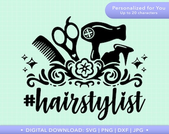 Hair Stylist SVG, Hairdresser Salon Monogram Beautician Hair Dresser Tools Floral Blow Dryer Scissors PNG - PT1505
