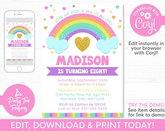 Rainbow Party Invitation, Rainbow Birthday Invitation, Rainbow Party Printable, Girls Birthday Invite, Printable Invitation - PT1162