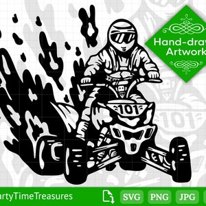 ATV Svg, 4 Wheeler Svg, Four Wheeler, Quad Svg, ATV Rider, Png, Jpg, Dxf, Uso Commerciale - PT1229