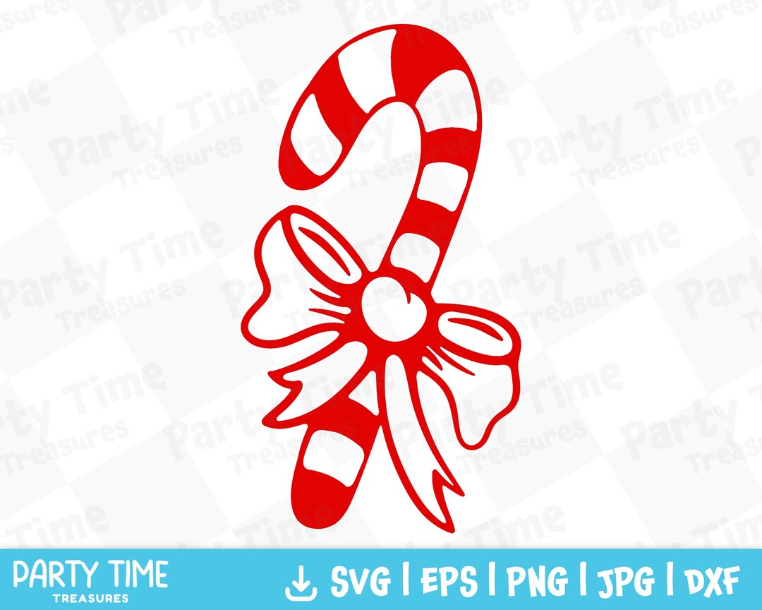 Candy Cane With Bow SVG, Candy Cane SVG, Candy Canes Clipart, Christmas ...