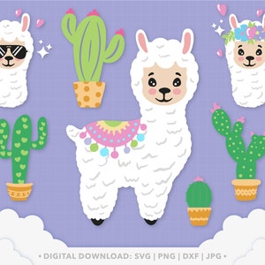 Llama SVG Bundle, Cactus SVG, Llama Clipart, Llama Birthday, Llama Face Cut File, Llama con gafas de sol Aviator, PNG para Cricut - PT1506