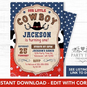 Cowboy Invitation - Cowboy 1st Birthday - Western Invitation - Cowboy Party Invitation - Rodeo Invitation - Birthday Invitation - PT1092