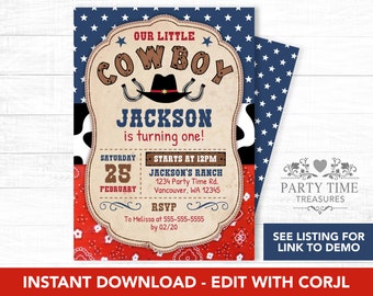 Cowboy Invitation - Cowboy 1st Birthday - Western Invitation - Cowboy Party Invitation - Rodeo Invitation - Birthday Invitation - PT1092