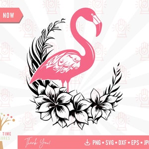 Floral Flamingo Svg, Tropical Summer Beach Clipart, Layered Pink Flamingo Cut File, Hawaii Vacation Png