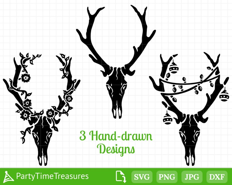 Download Clip Art Art Collectibles Pt1234 Dxf Floral Deer Antlers Svg Deer Svg Hunting Svg Png Deer Skull Svg
