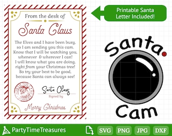 Santa Cam SVG and Letter, Santa Camera Clipart, Santa is Watching, Christmas Cut Files, Commercial Use - PT1214