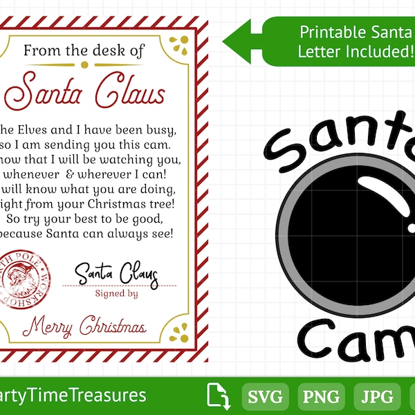 Santa Cam SVG and Letter, Santa Camera Clipart, Santa is Watching, Christmas Cut Files, Commercial Use - PT1214