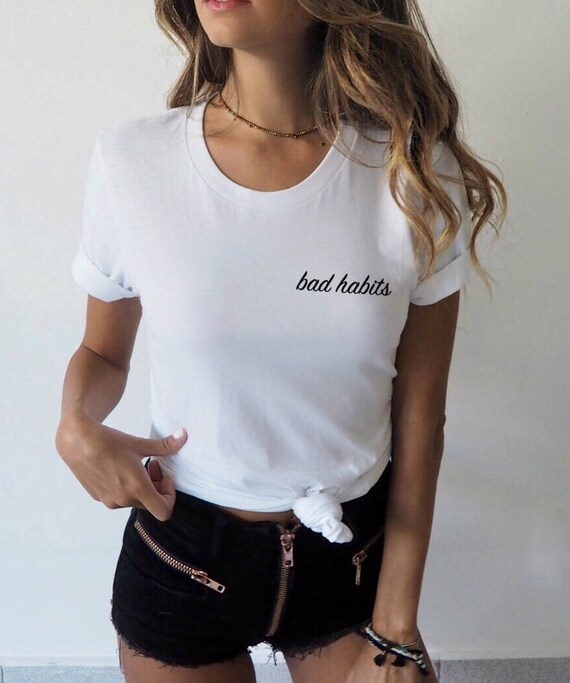 Złe Nawyki T Shirt Tumblr Koszulki Ubrania Tumblr Estetyczne Koszulki Vaporwave Słodkie Graphic Tee Popularne T Shirty Damskie Chłopak Tee