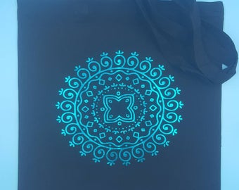 Aqua wave mandala tote bag, mandala, tote bag,
