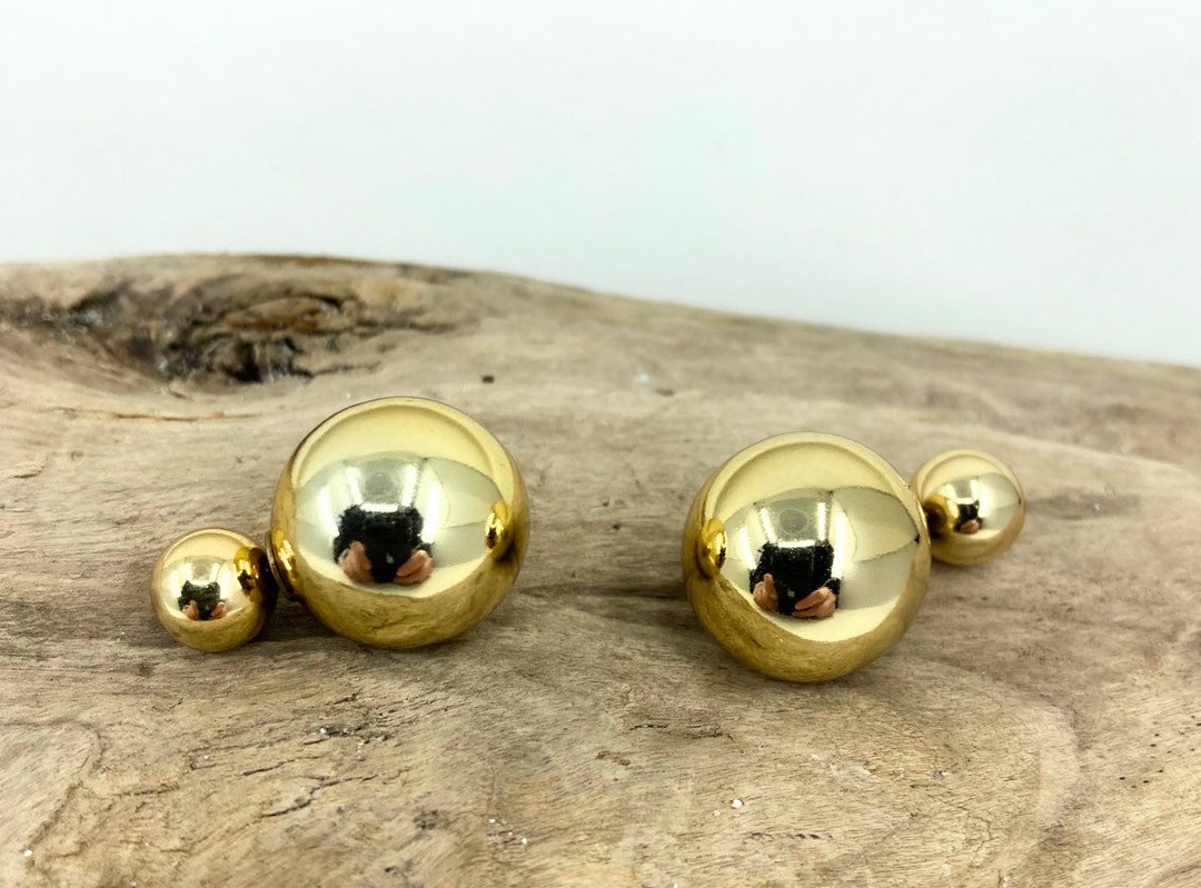 k18 japan gold double ball earrings