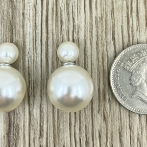 Double Pearl Earrings, Double Sided Pearl Earring, Double Ball Earrings, Bridal Pearl Earrings, Wedding pearl earrings, Bridesmaid Gift image 3