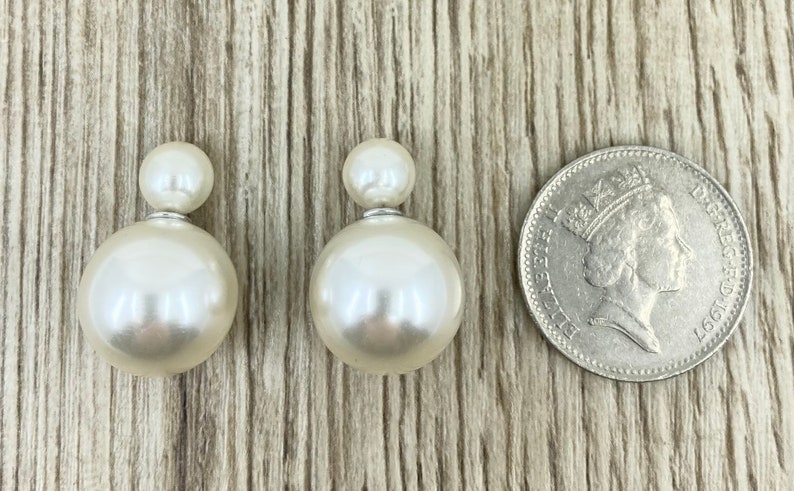 Double Pearl Earrings, Double Sided Pearl Earring, Double Ball Earrings, Bridal Pearl Earrings, Wedding pearl earrings, Bridesmaid Gift image 3