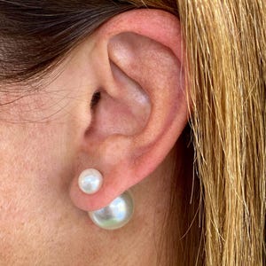 Double Pearl Earrings, Double Sided Pearl Earring, Double Ball Earrings, Bridal Pearl Earrings, Wedding pearl earrings, Bridesmaid Gift