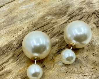 Double Pearl Earrings, Double Sided Pearl Earring, Double Ball Earrings, Bridal Pearl Earrings, Wedding pearl earrings, Bridesmaid Gift