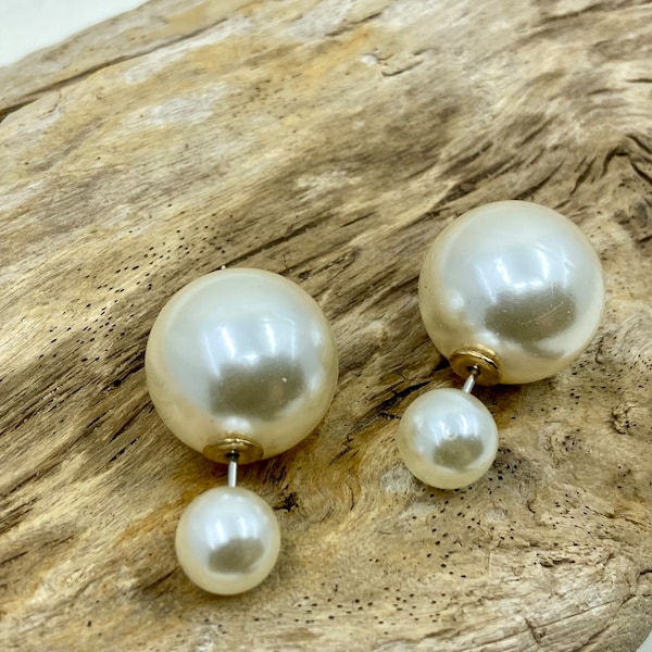 Double Pearl Earrings, Double Sided Pearl Earring, Double Ball Earrings, Bridal Pearl Earrings, Wedding pearl earrings, Bridesmaid Gift