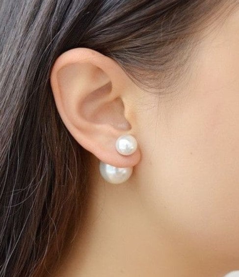 ZARD Starburst CZ Pave White Pearl Front Back Two-Sided Stud Earrings | eBay