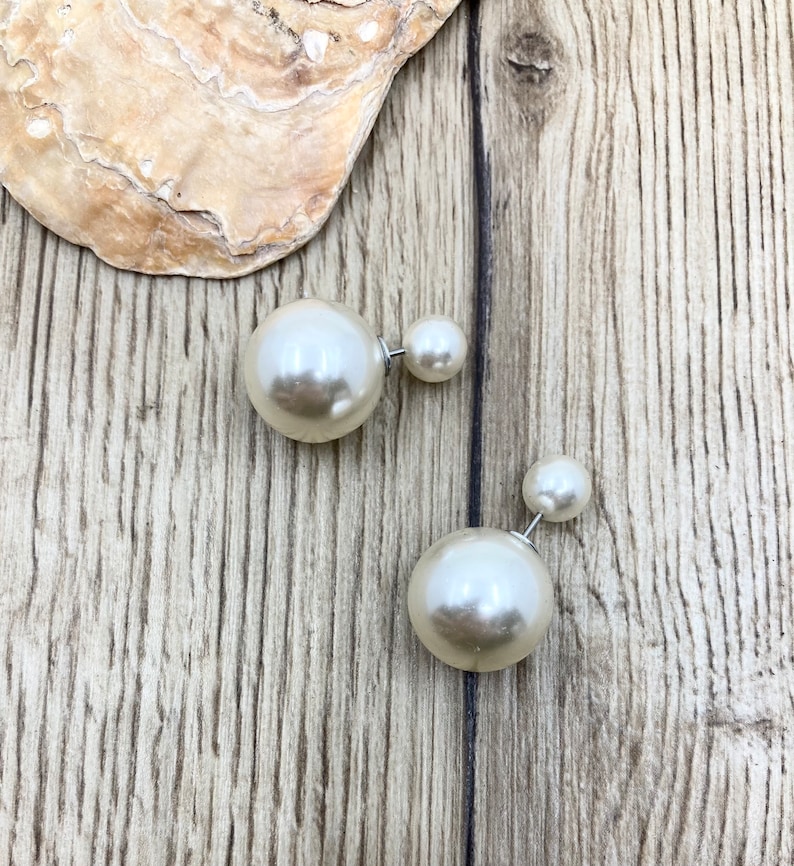 Double Pearl Earrings, Double Sided Pearl Earring, Double Ball Earrings, Bridal Pearl Earrings, Wedding pearl earrings, Bridesmaid Gift image 7