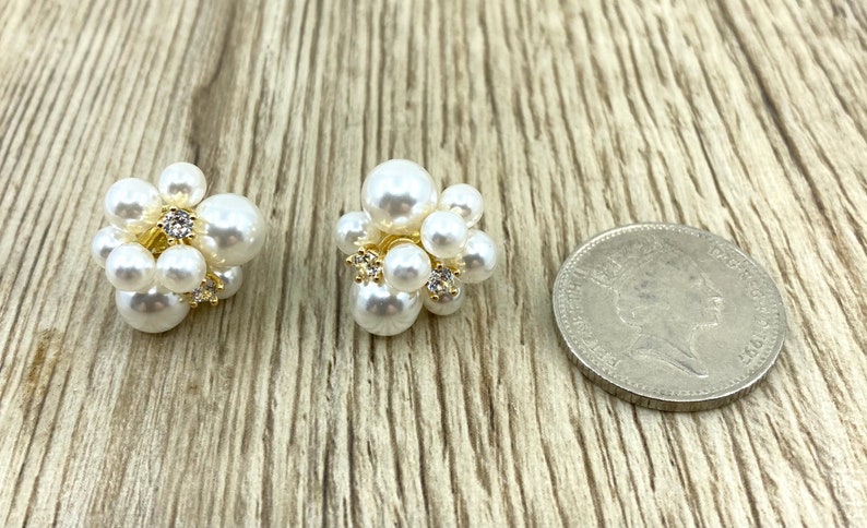 Cluster Pearl Earrings, Bridal Pearl Earrings, Wedding Pearl Earrings, Bridesmaid Gift, Cluster Pearl Stud, Natural Pearl, Graduation Gift image 7