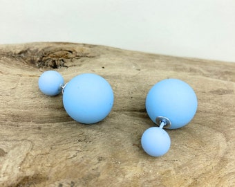 Blue Double Ball Earrings: Modern Two-Sided Studs