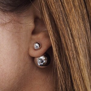 Apop Nyc Double Sided Sterling Silver Ball Stud Earrings - 8mm Round Bead Front & Back Style