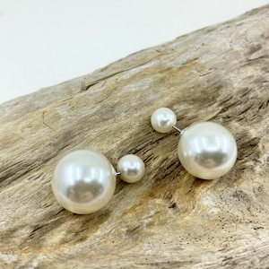 Double Pearl Earring, Double Sided Pearl Earrings, Double Ball Earrings, Bridal Pearl Earrings, Wedding pearl earrings, Bridesmaid Gift
