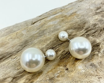 Pendientes de perlas dobles, pendientes de botón para novia, joyería para damas de honor