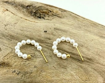 Tiny pearl hoops, dainty pearl bead hoop earrings, pearl hoop earrings, pearl hoops, minimalist pearl hoops, pearl wedding earrings