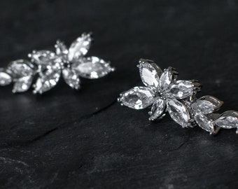 Luxury CZ Flower Shape Drop Earrings, CZ Leaf Shape Stud Earrings, Bridal Pearl Earrings, Bridesmaid Gift, Occassion Earring