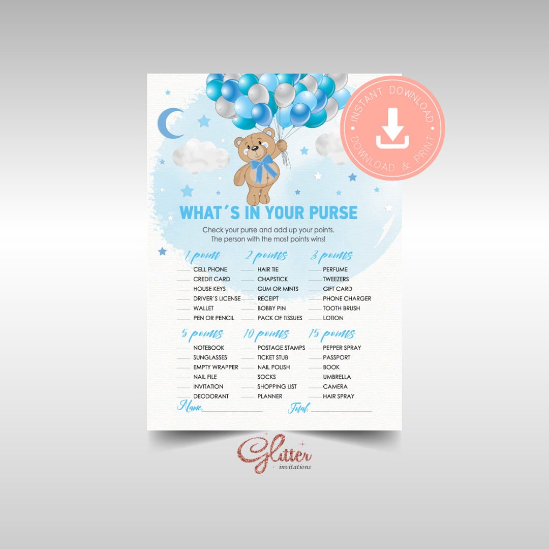 Teddy Bear Balloons Boy Baby Shower Games Printable - Etsy