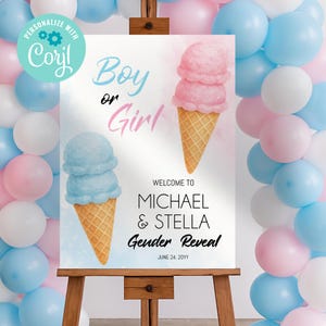 Ice cream editable welcome sign, summer Gender reveal welcome sign, Printable gender reveal What&#39;s the scoop, cy085
