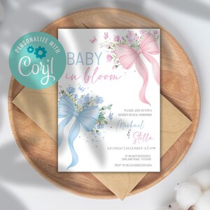 Baby In Bloom Gender Reveal invitation, Wildflower Gender Reveal Party Invitation, boy or girl gender reveal invitation, printable pdf