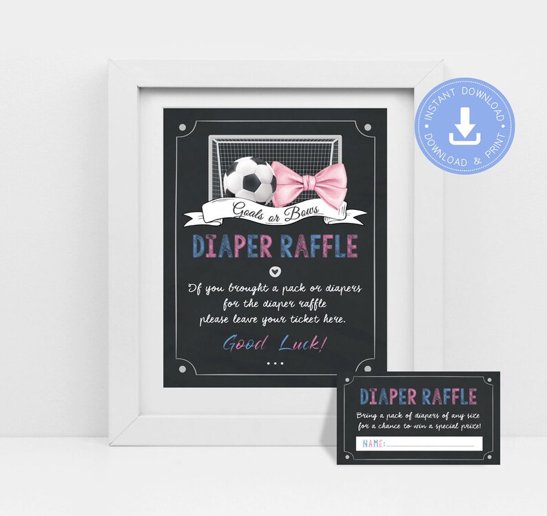 Announcing A Raffle Goals or Bows Gender Reveal Diaper Raffle Sign (printable PDF) - Etsy