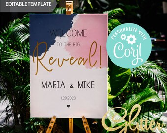 EDITABLE Navy blue and blush pink, Gender reveal shower, Welcome sign, Printable PDF, Baby Shower, instant download, cy045