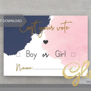 Azul marino y rosa rubor, Emite tu voto, ducha Gender Reveal, descarga instantánea, niño o niña, CY045