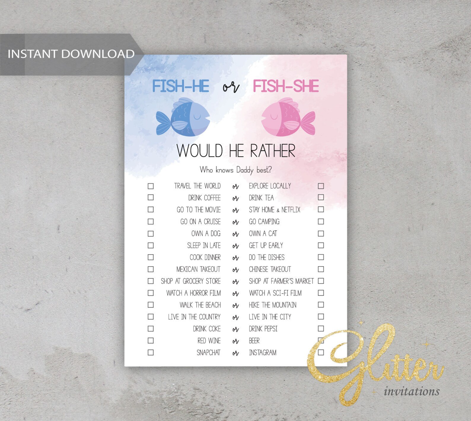 Fishing Theme Gender Reveal Fish He or Fish She Gender Etsy