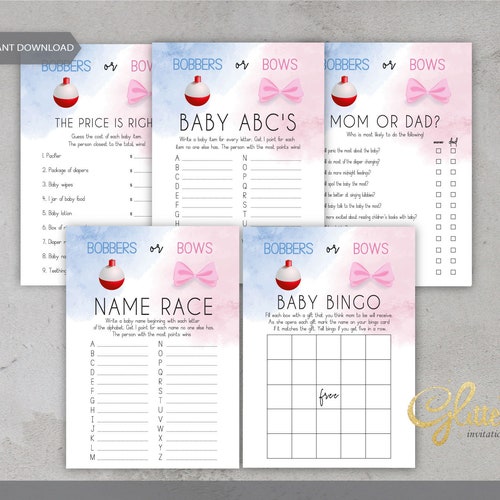Bobbers or Bows Gender Reveal Invitation Fishing Gender Etsy