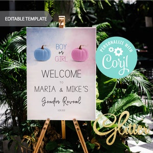 EDITABLE Pumpkin Gender Reveal shower, fall baby shower, instant download, Printable Baby Shower Welcome Sign, CY100