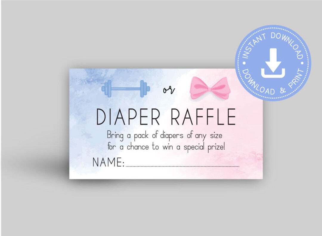 Barbells or Bows Gender Reveal, Diaper Raffle Ticket, Printable Pdf