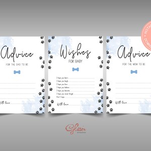 Chá de bebê para cachorrinho, conselhos para a futura mamãe, conselhos para o papai e desejos para o bebê, download instantâneo, chá de bebê com pata, CY024