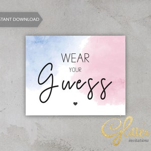 Gender reveal shower, Wear Your Guess, Blue and pink, instant download, printable pdf, CY008