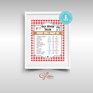 BBQ Baby Q Shower Games, Old wives tale sign, baby shower, boy baby shower, girl baby shower, twins shower, CY068