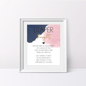 Navy blue and pink, Diaper raffle thoughts sign, printable pdf, Instant Download, twins baby shower, gender reveal shower, CY045, cy046