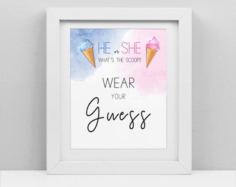 Eiscreme blau und rosa, Wear Your Guess, blau und rosa, Geschlecht offenbaren Dusche, sofortiger Download, printable pdf, What's the scoop, cy085